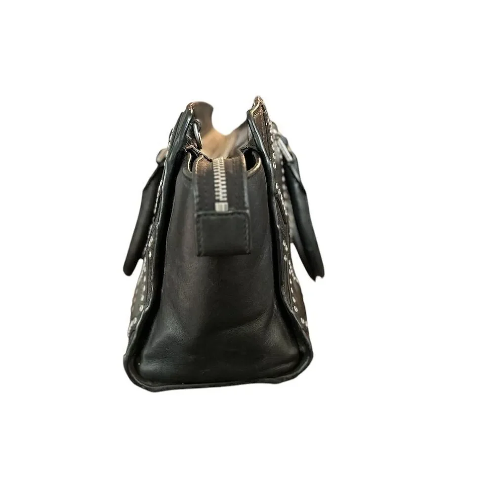 Michael Kors Selma Black‎ Leather Satchel Bag Diamond Grommet Accents